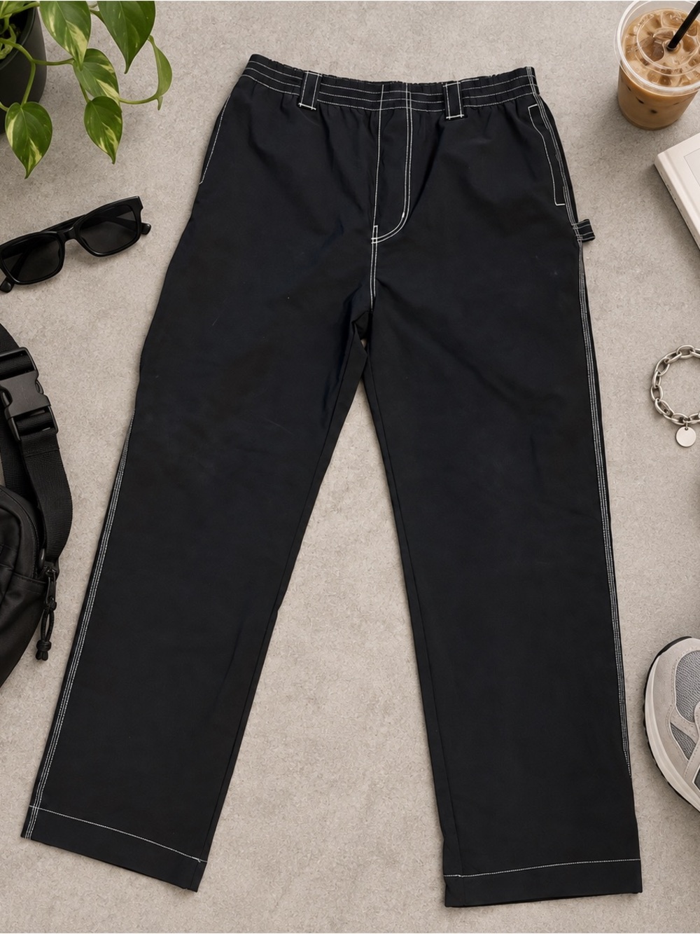 Urban Outfitters Black Contrast-Stitch Carpenter Pants — Men's/Unisex, Size L